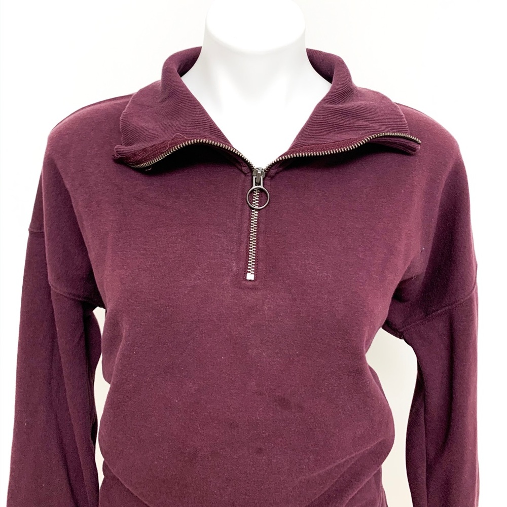 Athleta Burgundy Mock Neck Knit Sweater  half zip - Picture 2 of 6